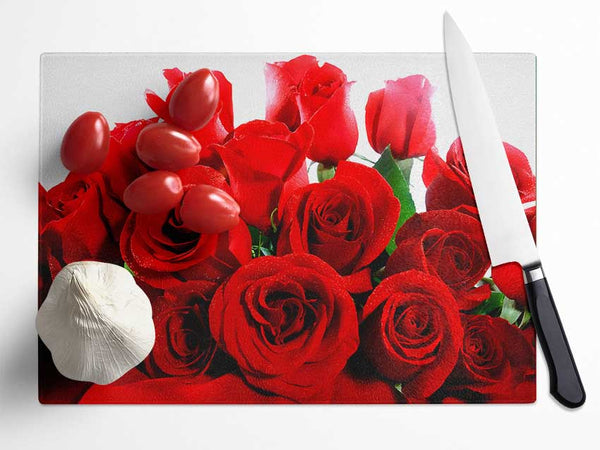 Lovely Red Roses Glass Chopping Board