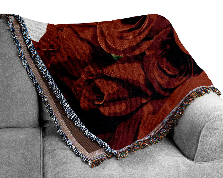 Lovely Red Roses Woven Blanket