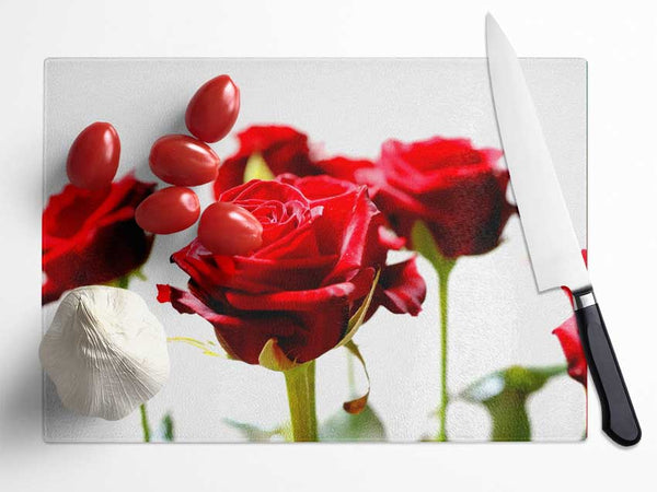 Long Stem Red Roses Glass Chopping Board