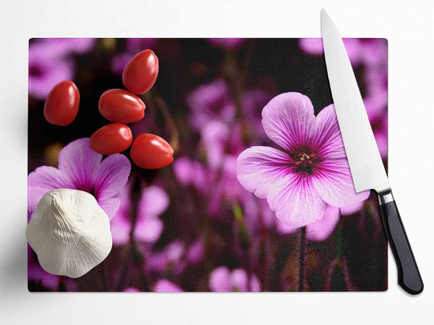 Purple Trumpets Glass Chopping Board