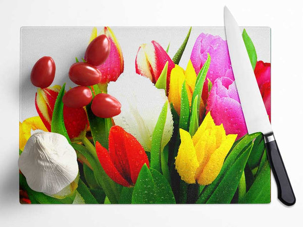 Fresh Tulips Glass Chopping Board