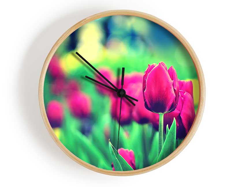 Cerise Tulip Garden Clock - Wallart-Direct UK