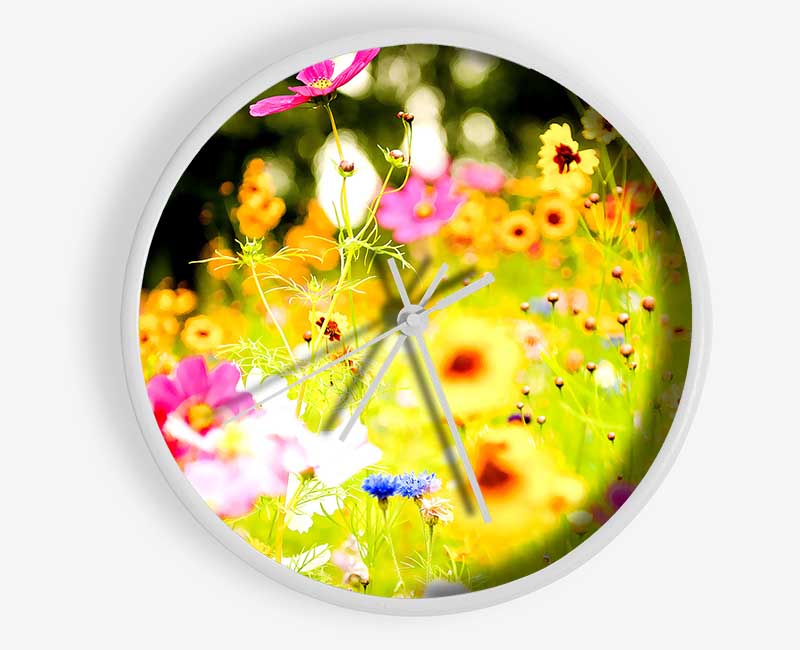 Vivid Wild Rainbow Flowers Clock - Wallart-Direct UK