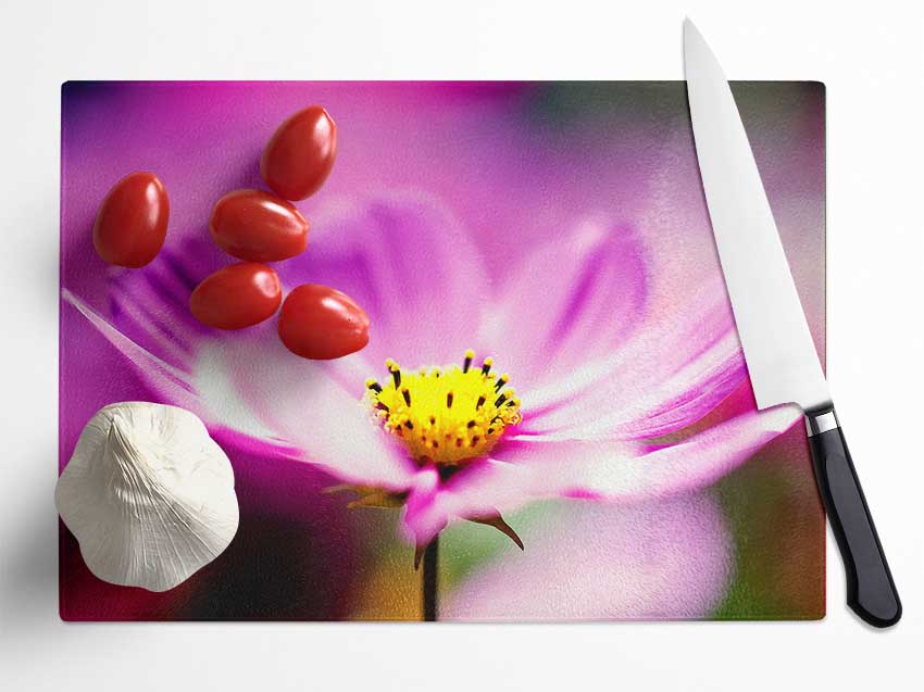 Purple Cosmos Flower Glass Chopping Board