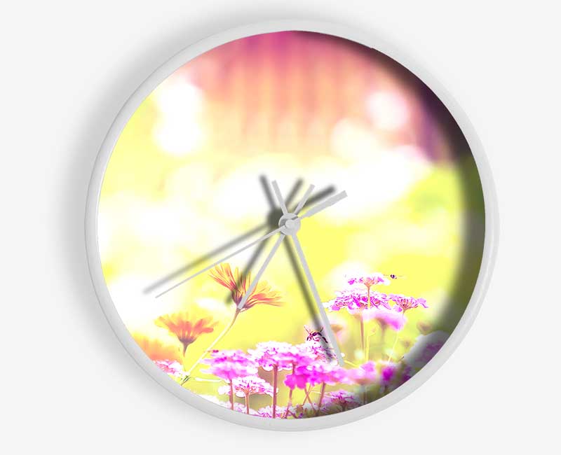 Marigold Lilac Purple Flowers Clock - Wallart-Direct UK