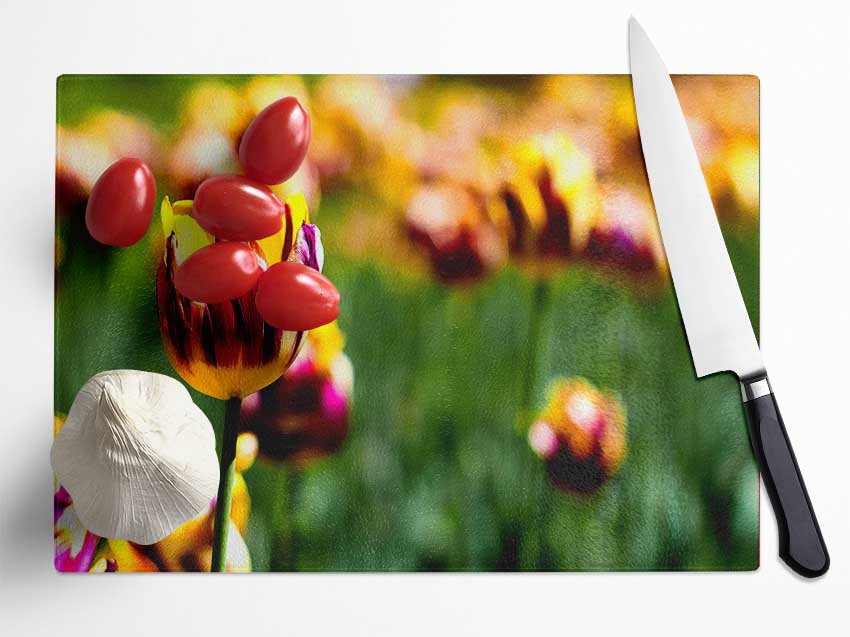 Botanical Garden Tulips Glass Chopping Board