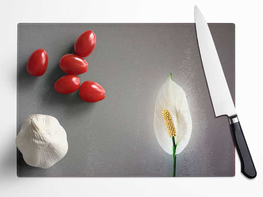 White Lily Heaven Glass Chopping Board