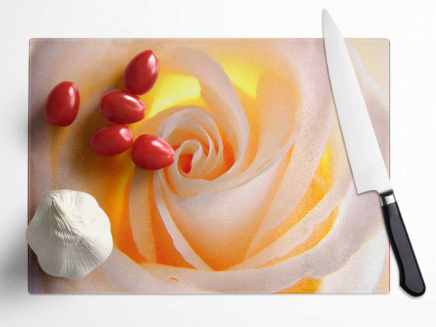 Soft Cream Yellow Rose Glass Chopping Board