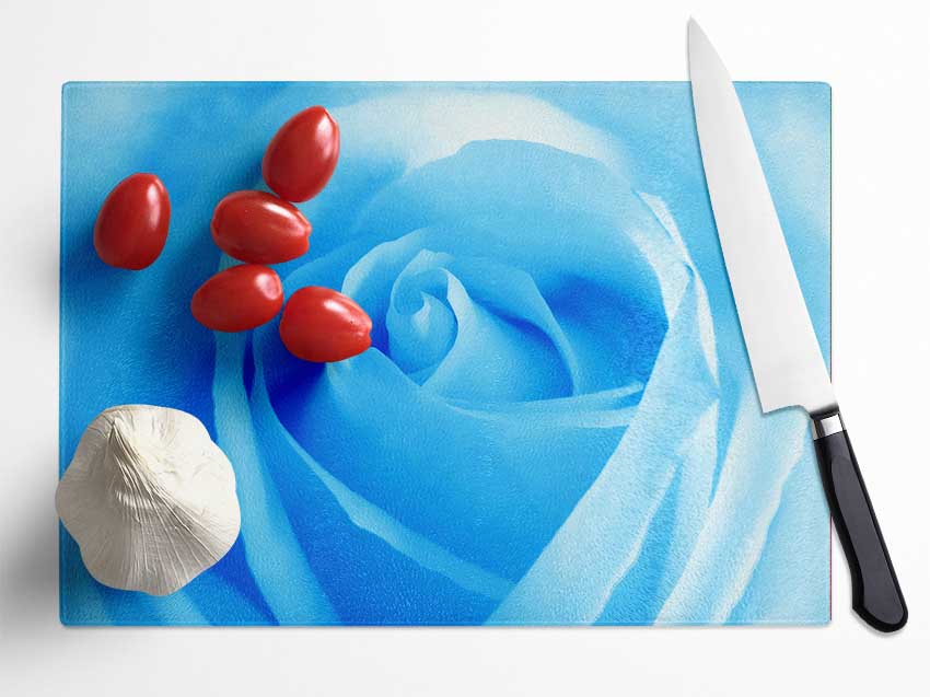 Baby Blue Rose Glass Chopping Board