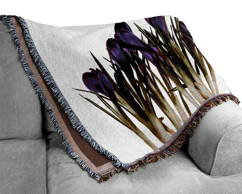 Purple Garden Flowers Woven Blanket