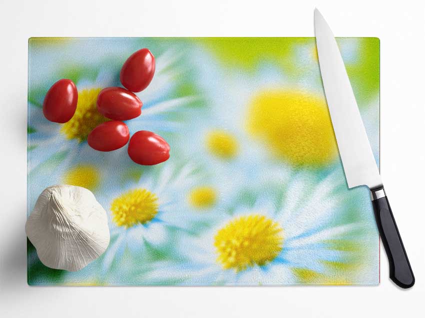 Soft Hue Of White Daisies Glass Chopping Board