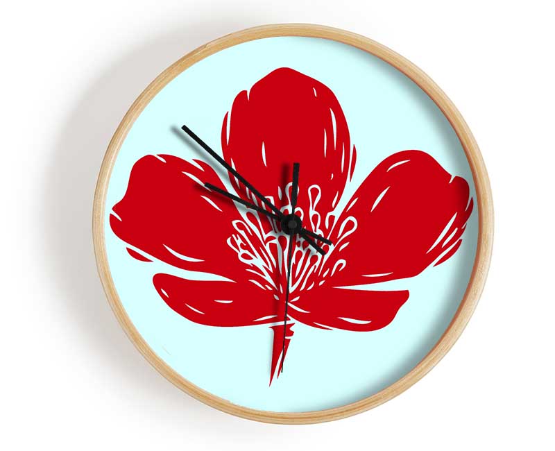 Red On Baby Blue Clock - Wallart-Direct UK