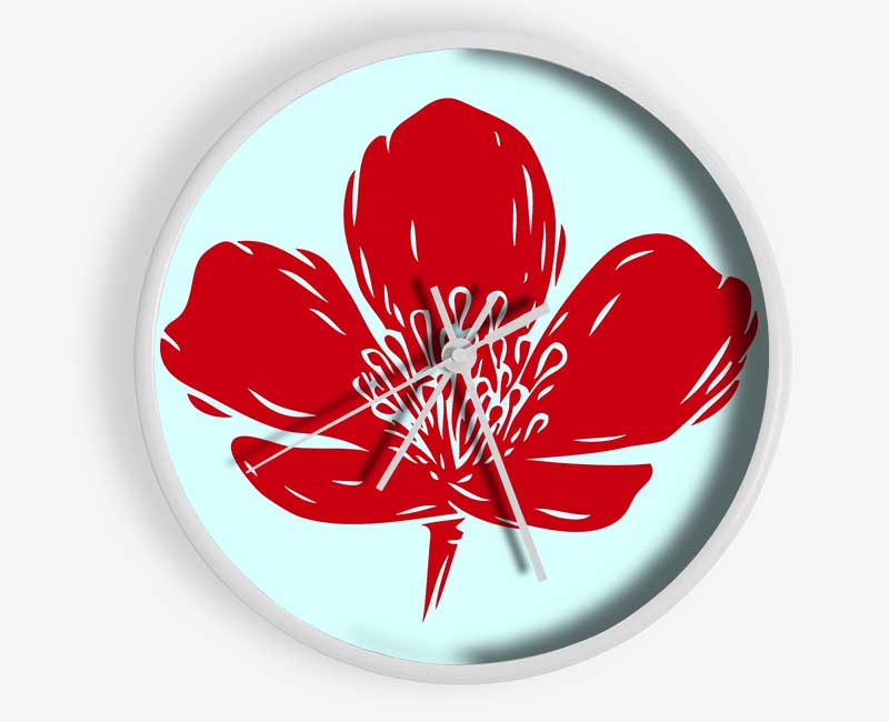 Red On Baby Blue Clock - Wallart-Direct UK