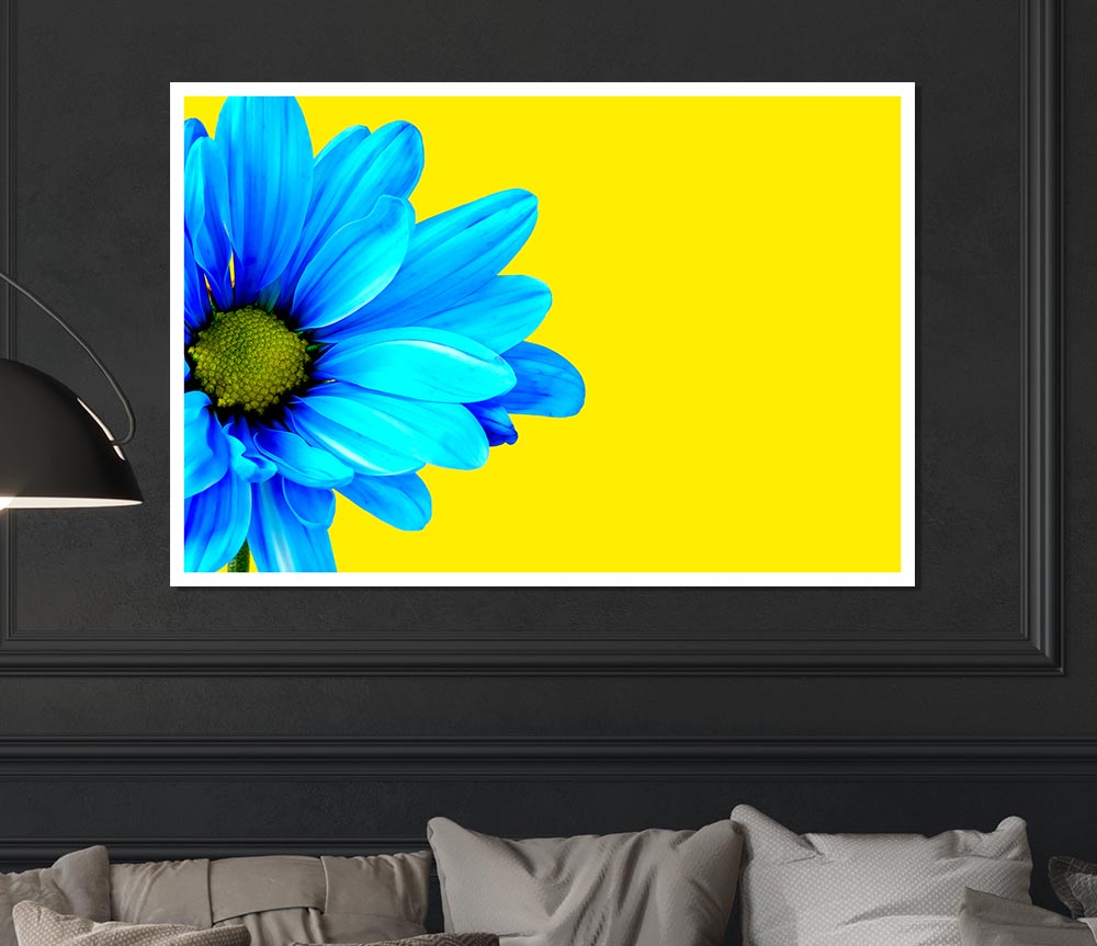 Blue Daisy On Yellow Print Poster Wall Art