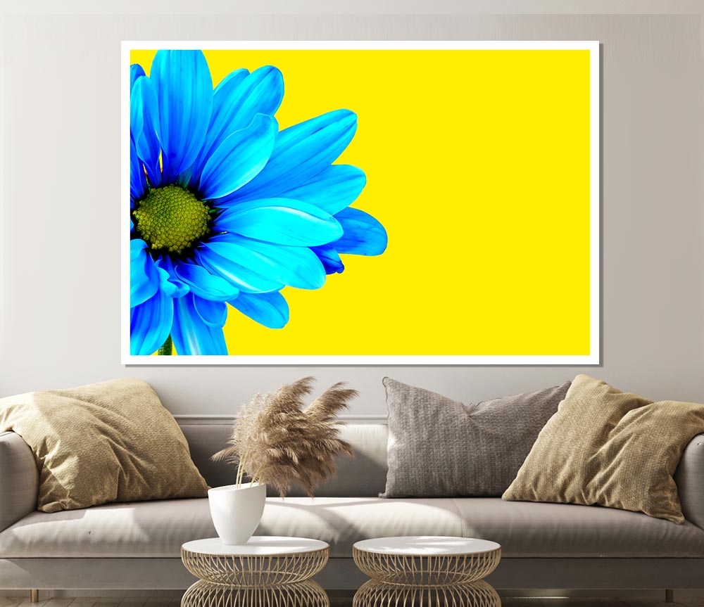 Blue Daisy On Yellow Print Poster Wall Art