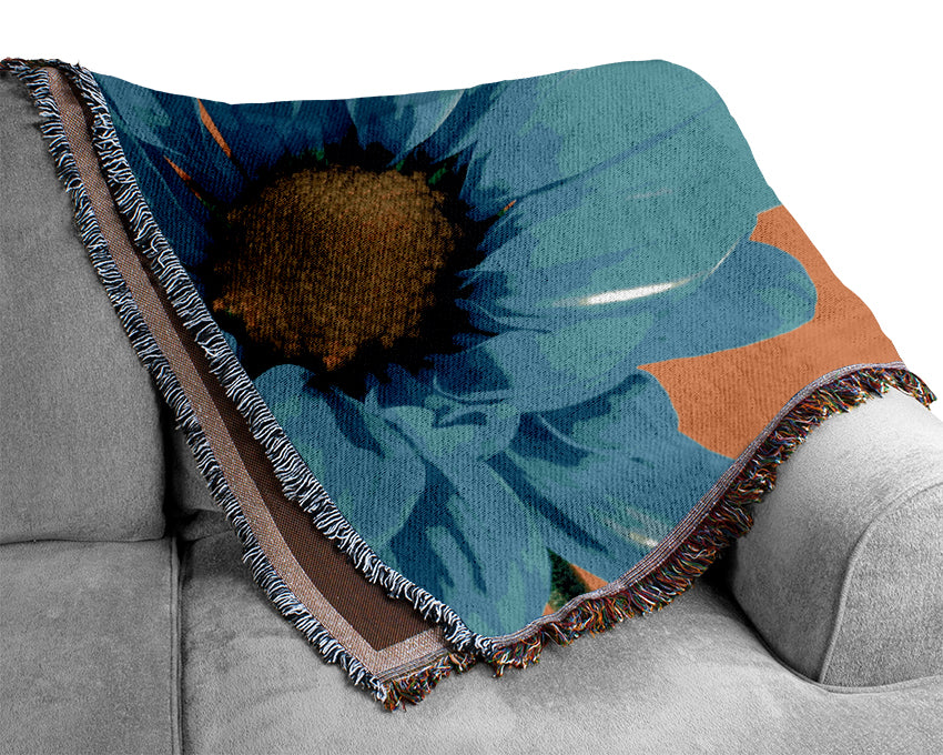 Blue Daisy On Yellow Woven Blanket