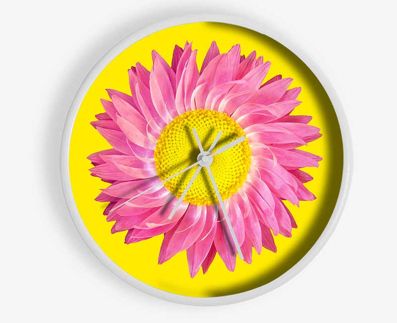 Pink Daisy On Yellow Twist Clock - Wallart-Direct UK