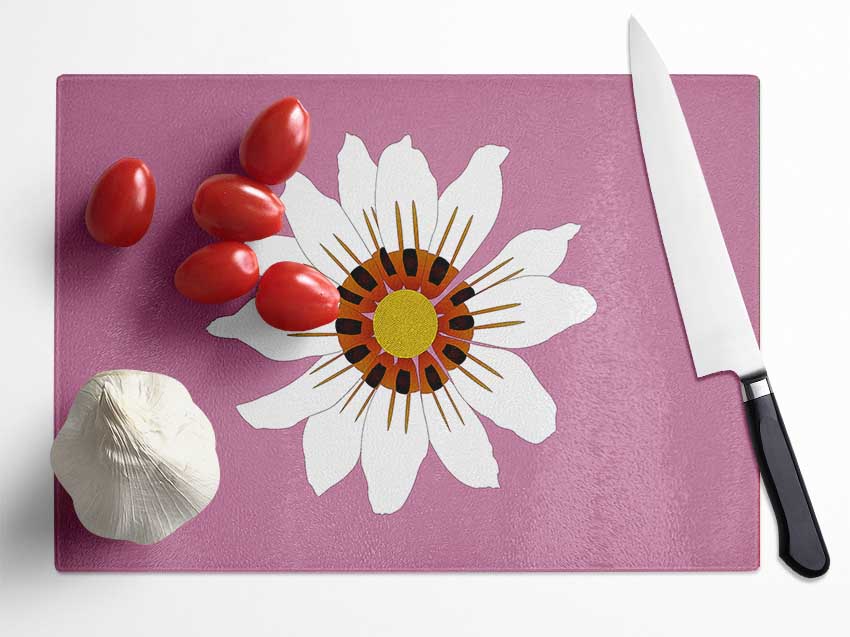 White Daisy Pinks Glass Chopping Board