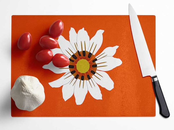 White Daisy Oranges Glass Chopping Board