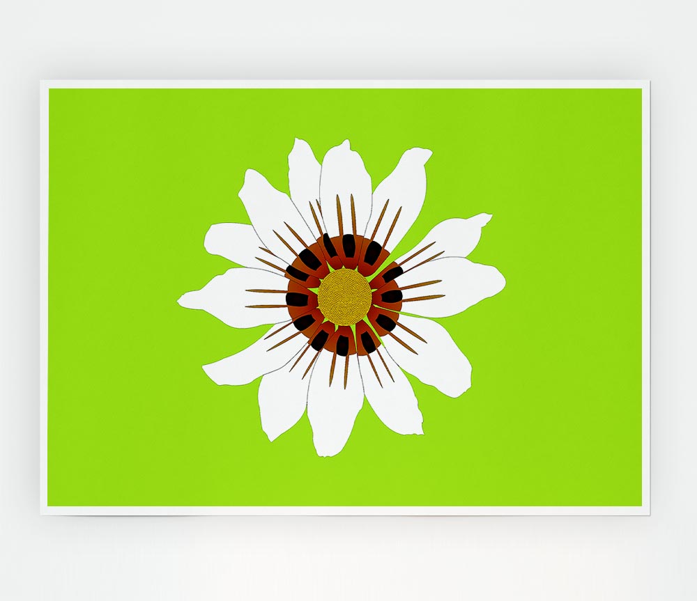 White Daisy Greens Print Poster Wall Art