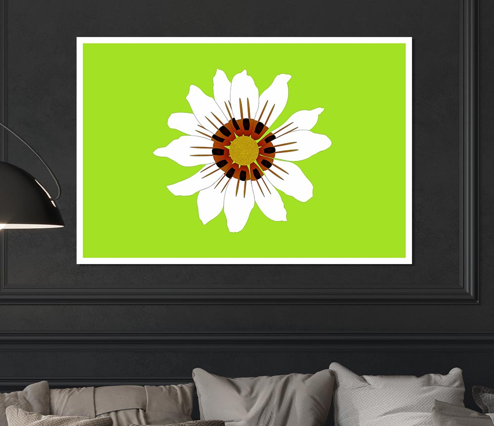 White Daisy Greens Print Poster Wall Art