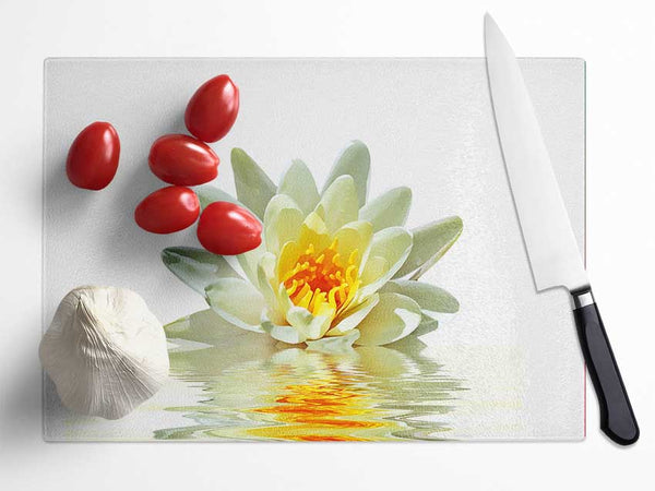 White Water Lily Reflection Petals Glass Chopping Board