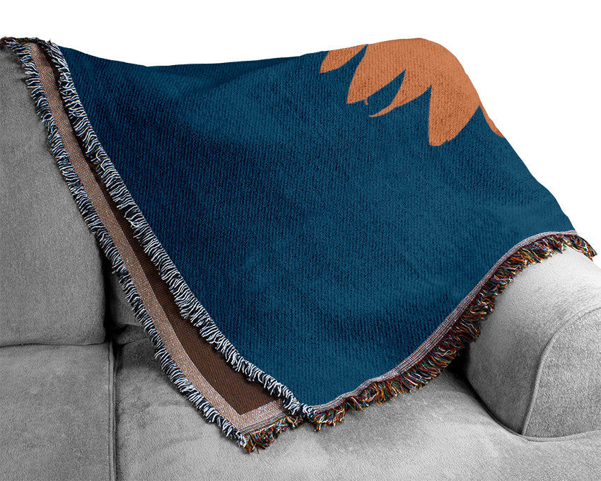 Sunflower Head On Blue Woven Blanket