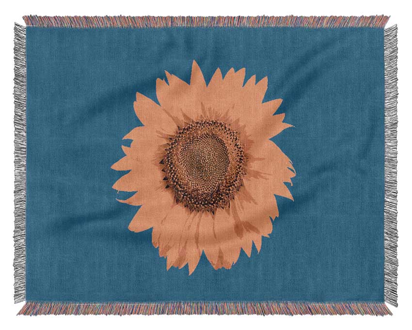 Sunflower Head On Blue Woven Blanket