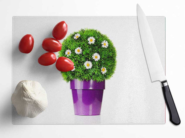 White Daisy Pot Glass Chopping Board