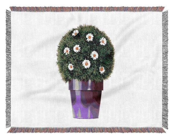 White Daisy Pot Woven Blanket