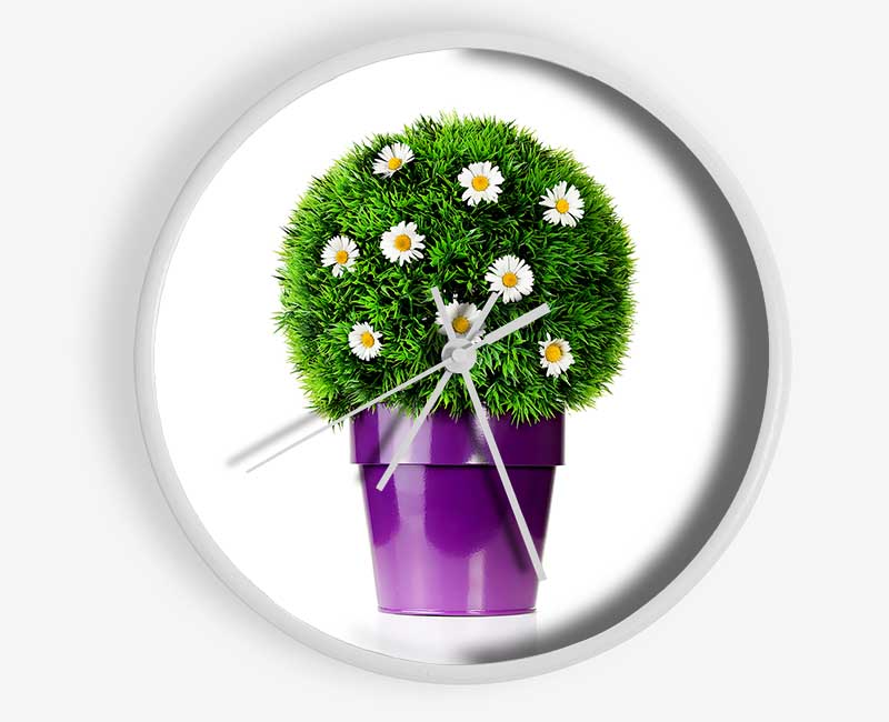 White Daisy Pot Clock - Wallart-Direct UK