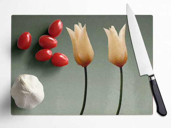 Stunning Cream Tulips Glass Chopping Board