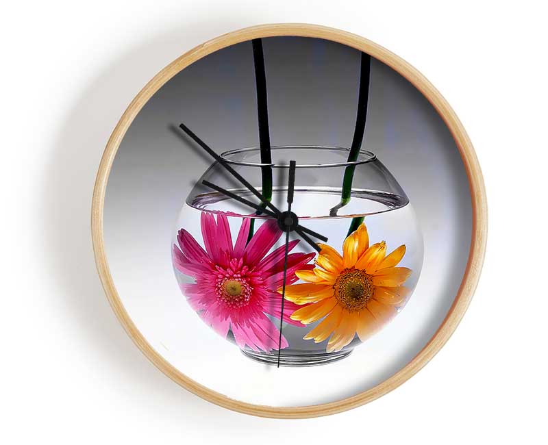 Gerbera Fishbowl B n W Clock - Wallart-Direct UK