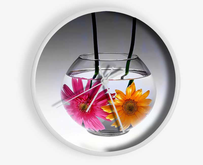 Gerbera Fishbowl B n W Clock - Wallart-Direct UK