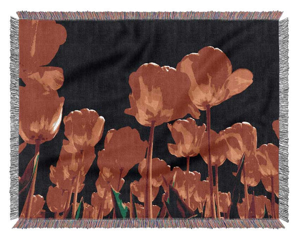 Orange Tulips Black Skies Woven Blanket