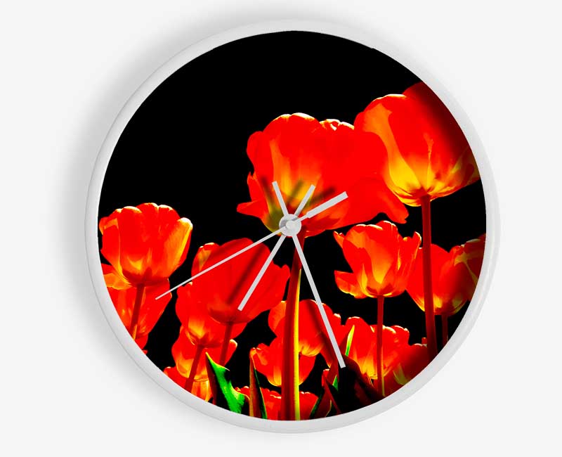 Orange Tulips Black Skies Clock - Wallart-Direct UK