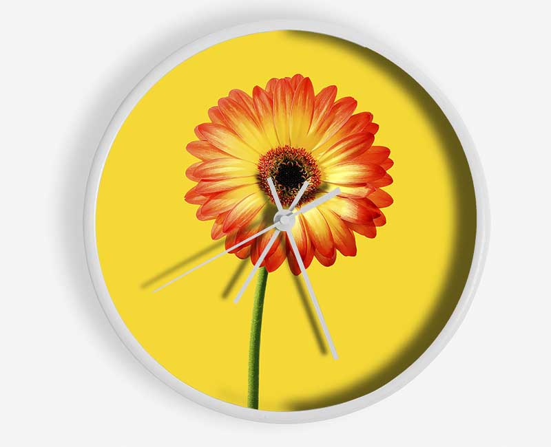 Orange Gerbera On Yellow Clock - Wallart-Direct UK