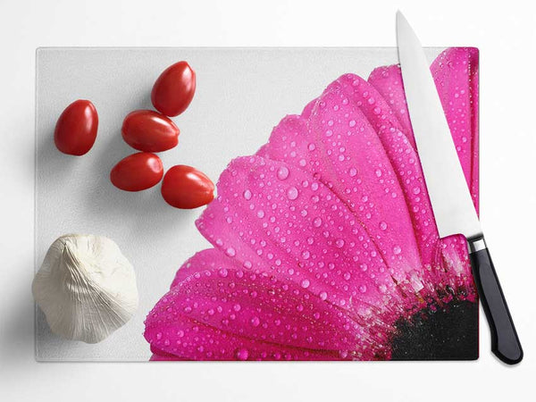 Pink Dewdrop Petals Glass Chopping Board