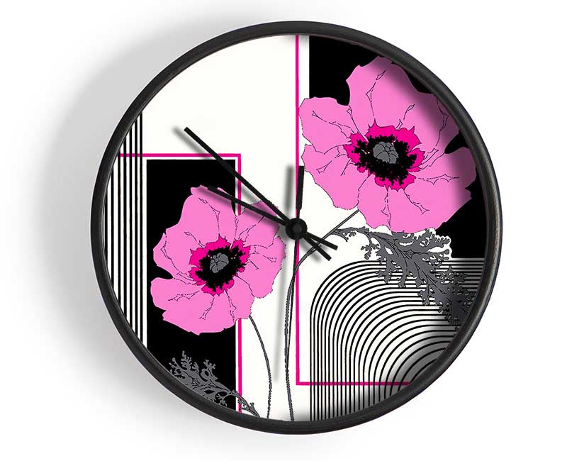 Pink Poppy Stripes Clock - Wallart-Direct UK