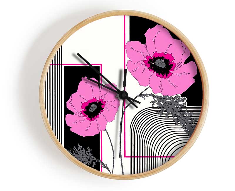 Pink Poppy Stripes Clock - Wallart-Direct UK