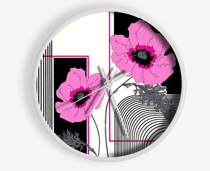 Pink Poppy Stripes Clock - Wallart-Direct UK