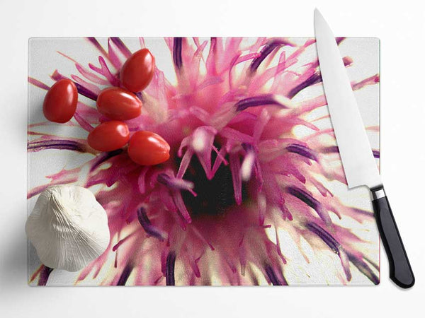 Pink Flower Head Explosion Glass Chopping Board