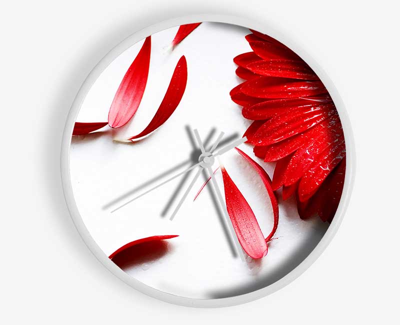 Red Gerbera Fallen Petals Clock - Wallart-Direct UK