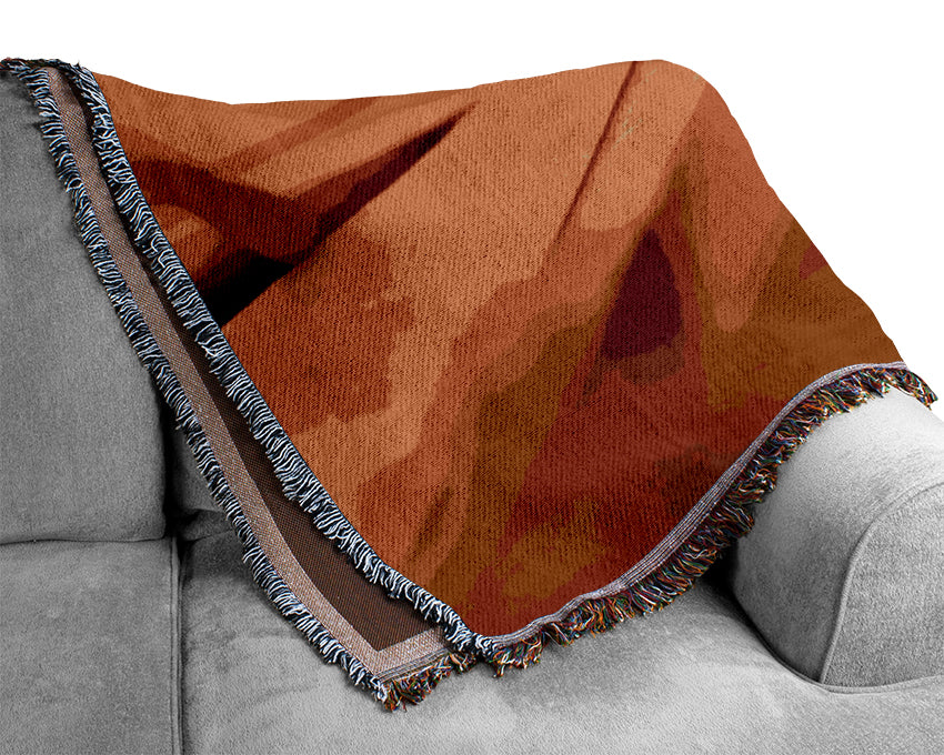 Orange Winter Leaf Woven Blanket