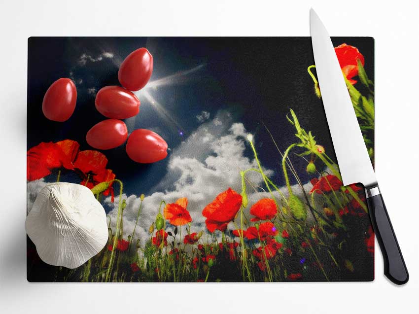 Poppy Field Sun Star Glass Chopping Board