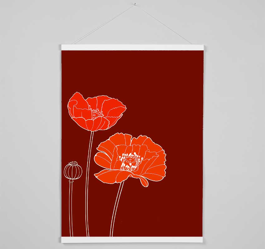 Red Poppies Maroon Hanging Poster - Wallart-Direct UK