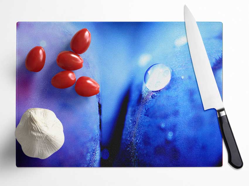 Blue Petal Water Droplet Glass Chopping Board