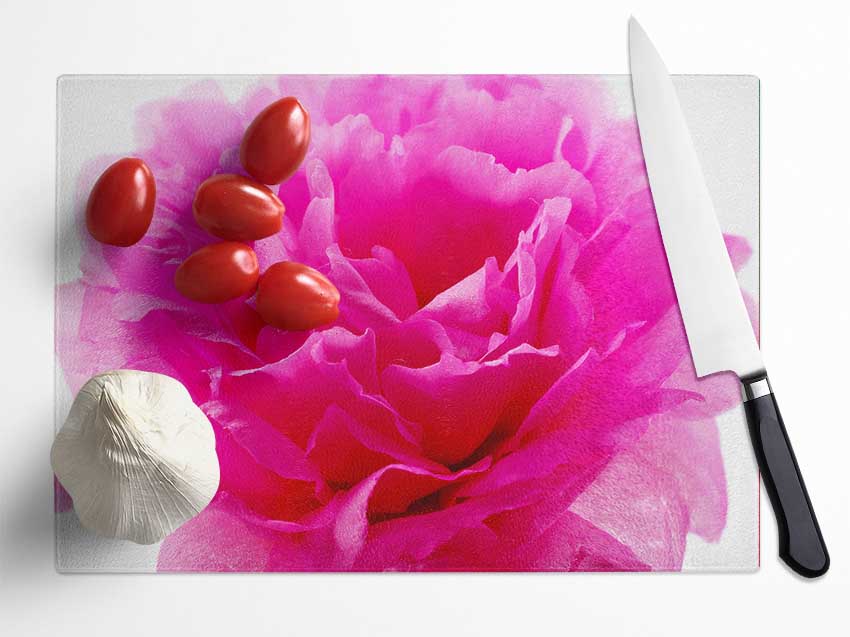 Pink Carnation Ruffles Glass Chopping Board