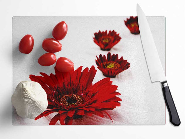 Red Gerbera Heads Glass Chopping Board