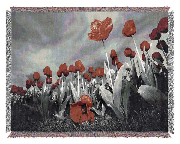 Red Tulip Skies B n W Woven Blanket